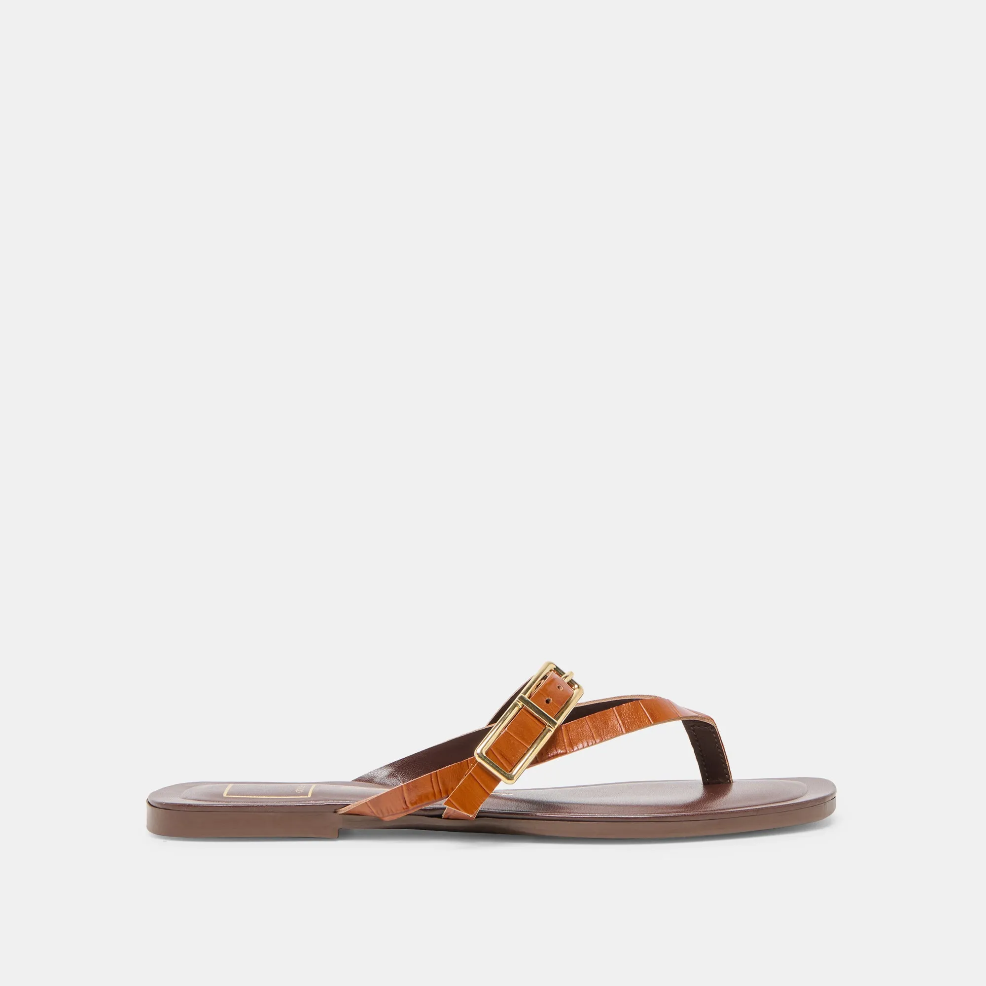 PIERS SANDALS COGNAC CROCO EMBOSSED LEATHER Gold Touch