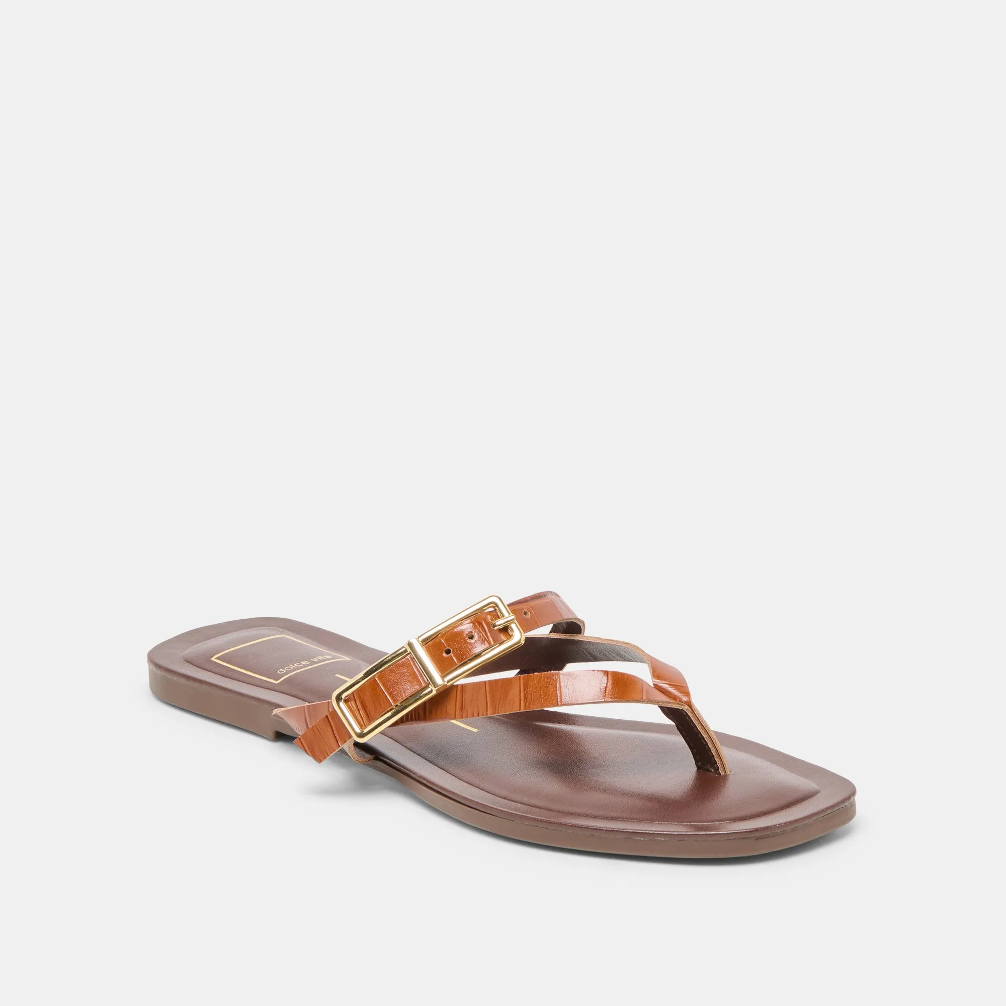 PIERS SANDALS COGNAC CROCO EMBOSSED LEATHER Slim Profile Functional Fit