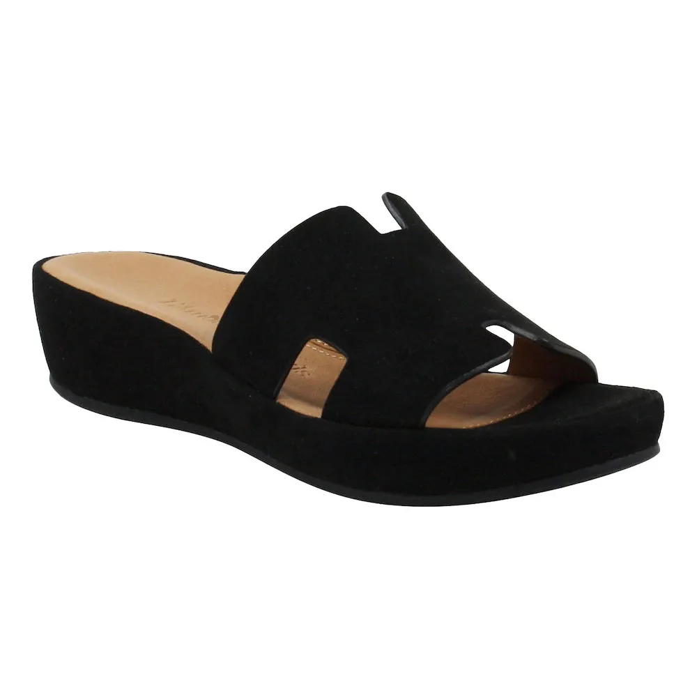 Catiana Slip on Sandal - Black Kid Suede shape fit Shine Bright