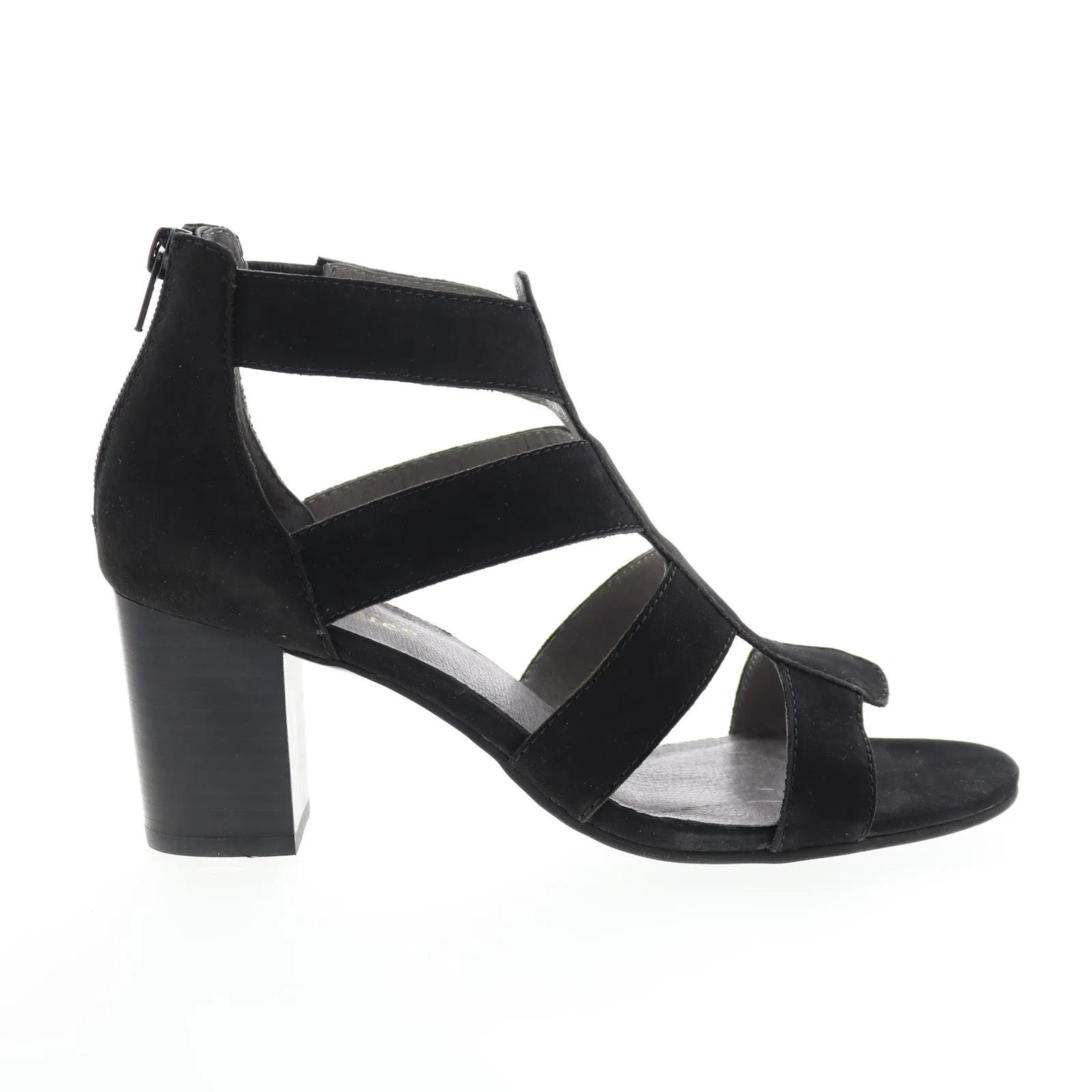 David Tate Francis Womens Black Narrow Nubuck Zipper Strap Heels Shoes Fashion Stiletto Sandals