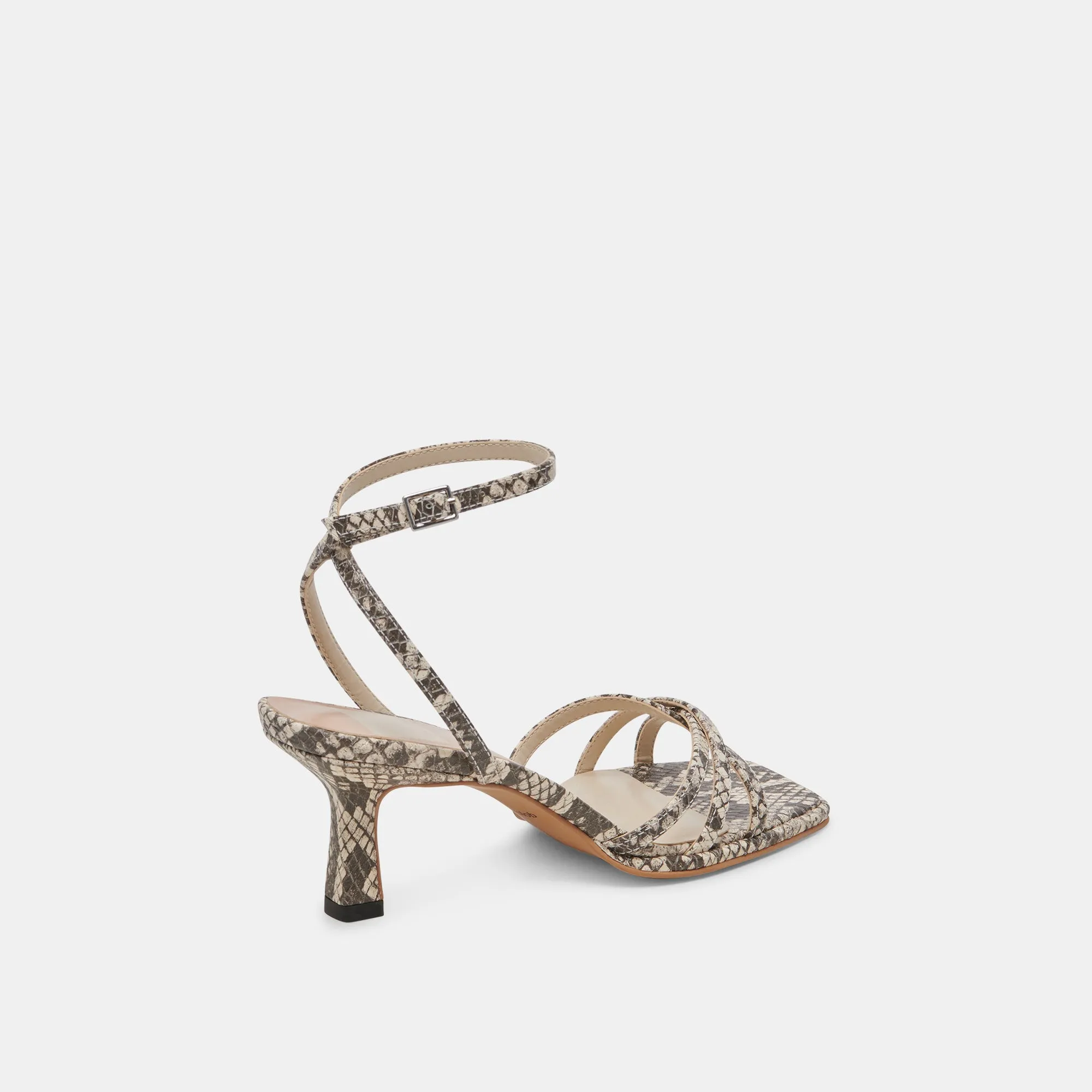 Breathable Material MANJI HEELS BLACK WHITE EMBOSSED SNAKE