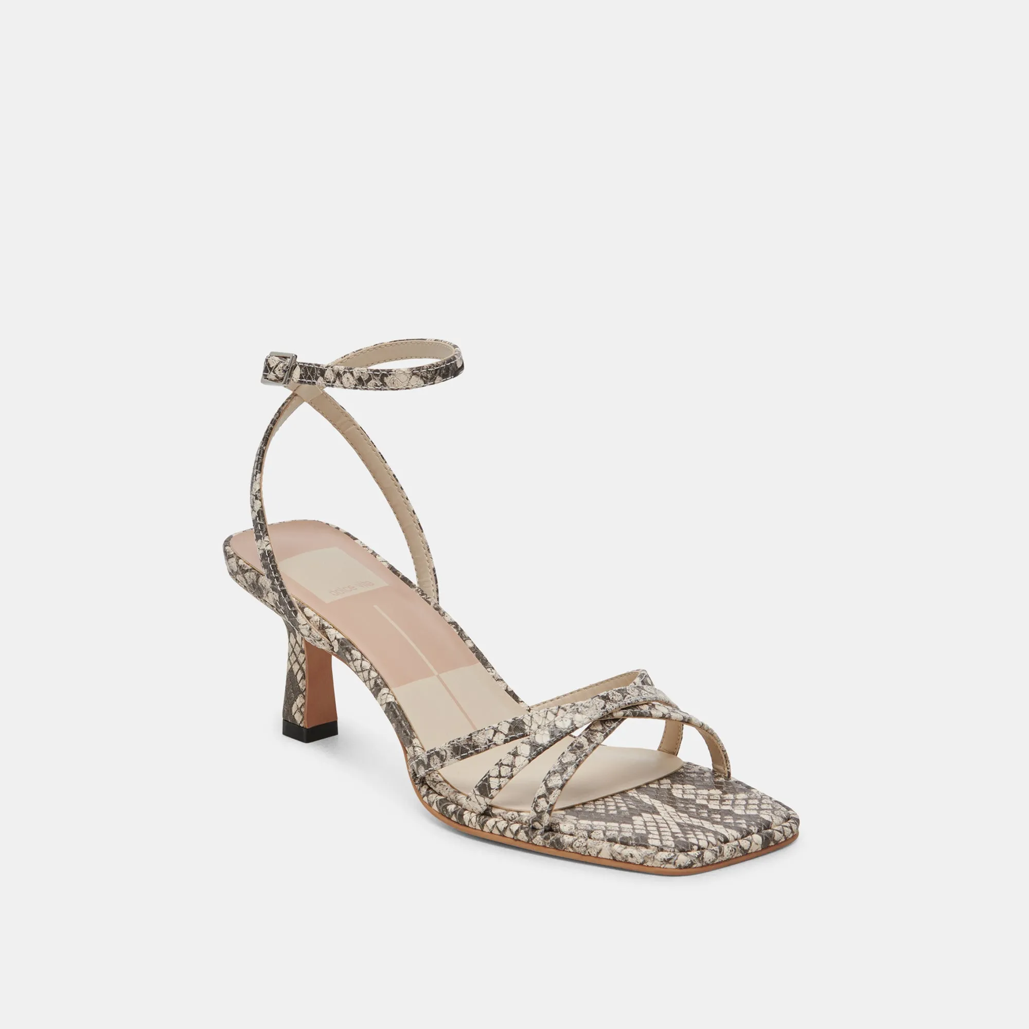 Comfort footbed MANJI HEELS BLACK WHITE EMBOSSED SNAKE