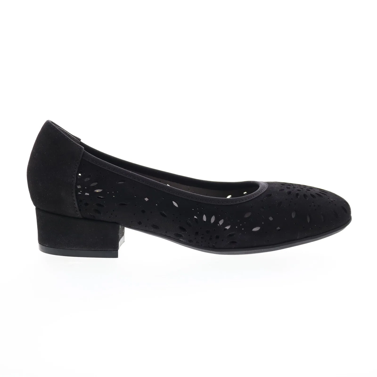 Floral Embellished Heels David Tate Proud Womens Black Narrow Nubuck Slip On Pumps Heels Shoes