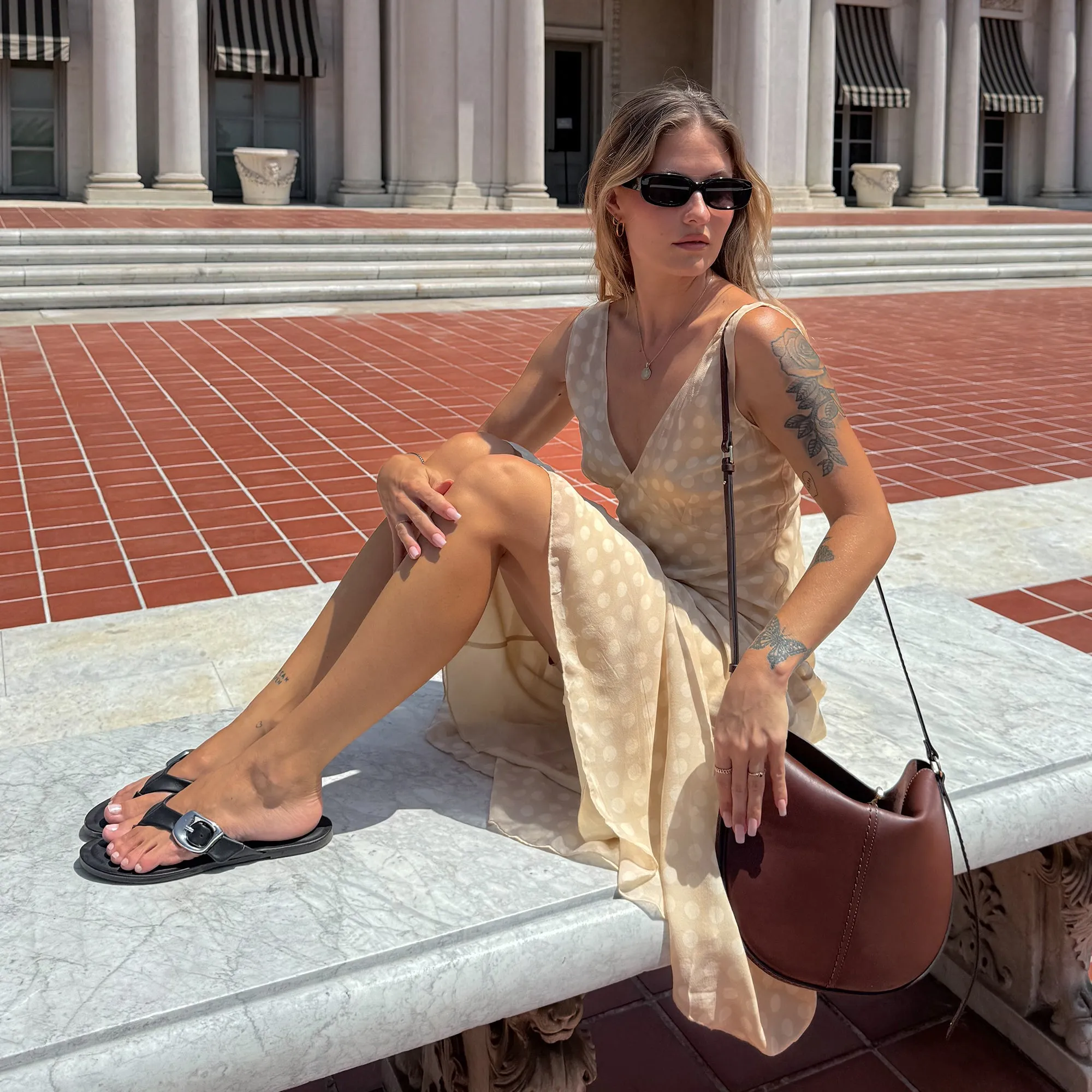 Cool Wear Bead Edge ROSSA SANDALS BLACK LEATHER