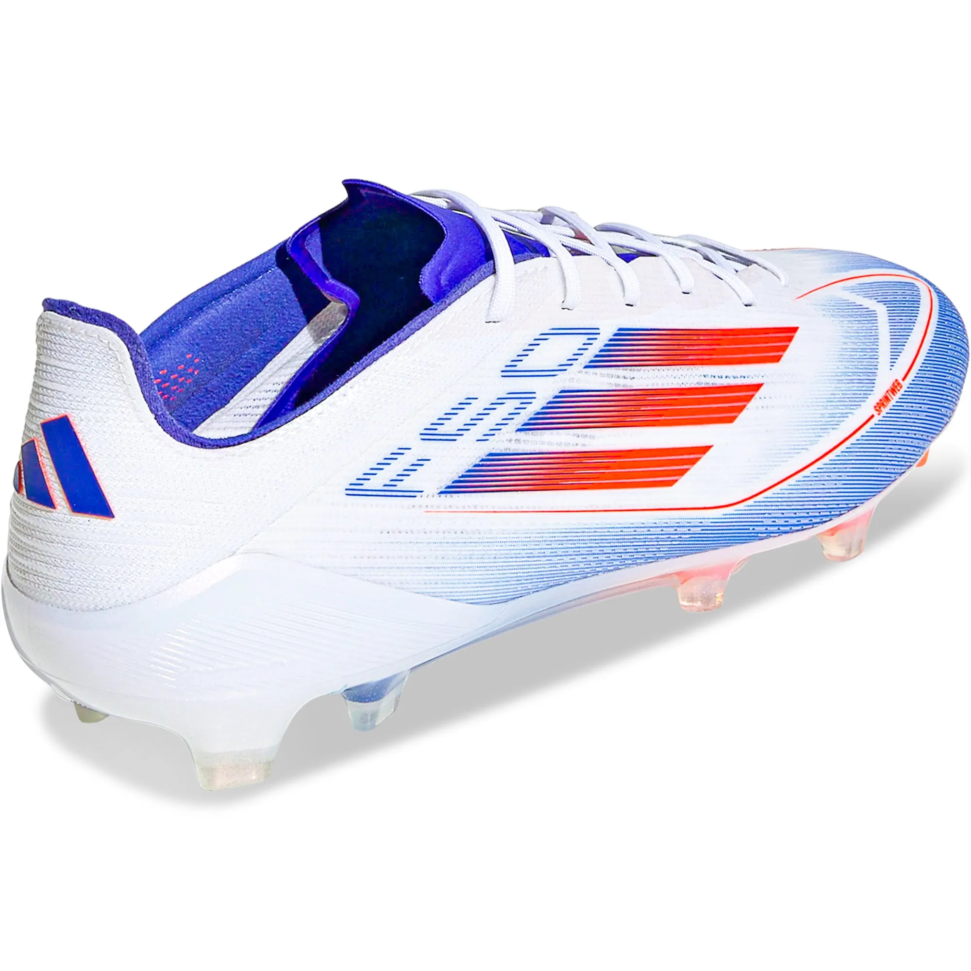 adidas F50 Elite FG Soccer Cleats (White/Solar Red/Lucid Blue) Grip Control Narrow Fit
