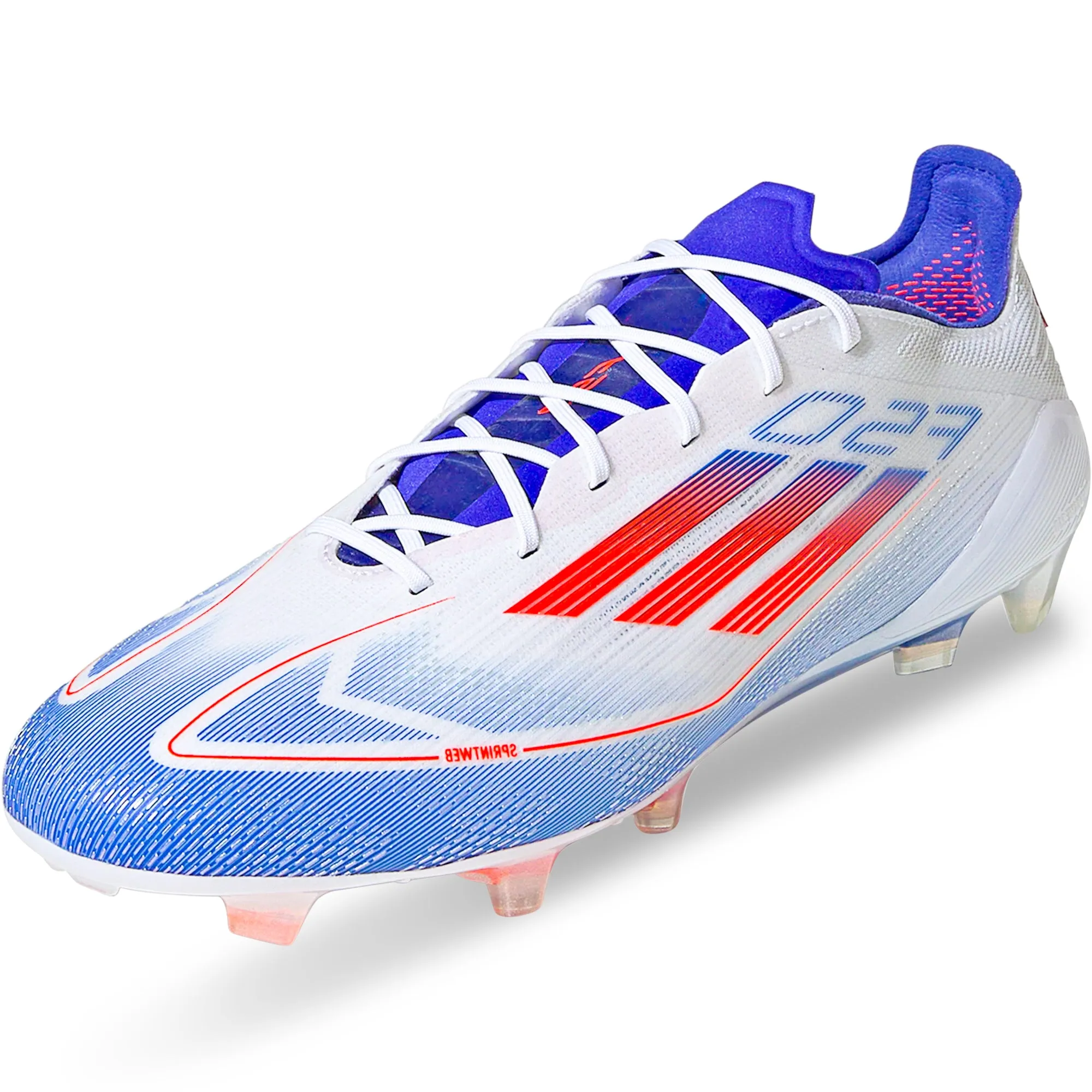 Stable Movement adidas F50 Elite FG Soccer Cleats (White/Solar Red/Lucid Blue)