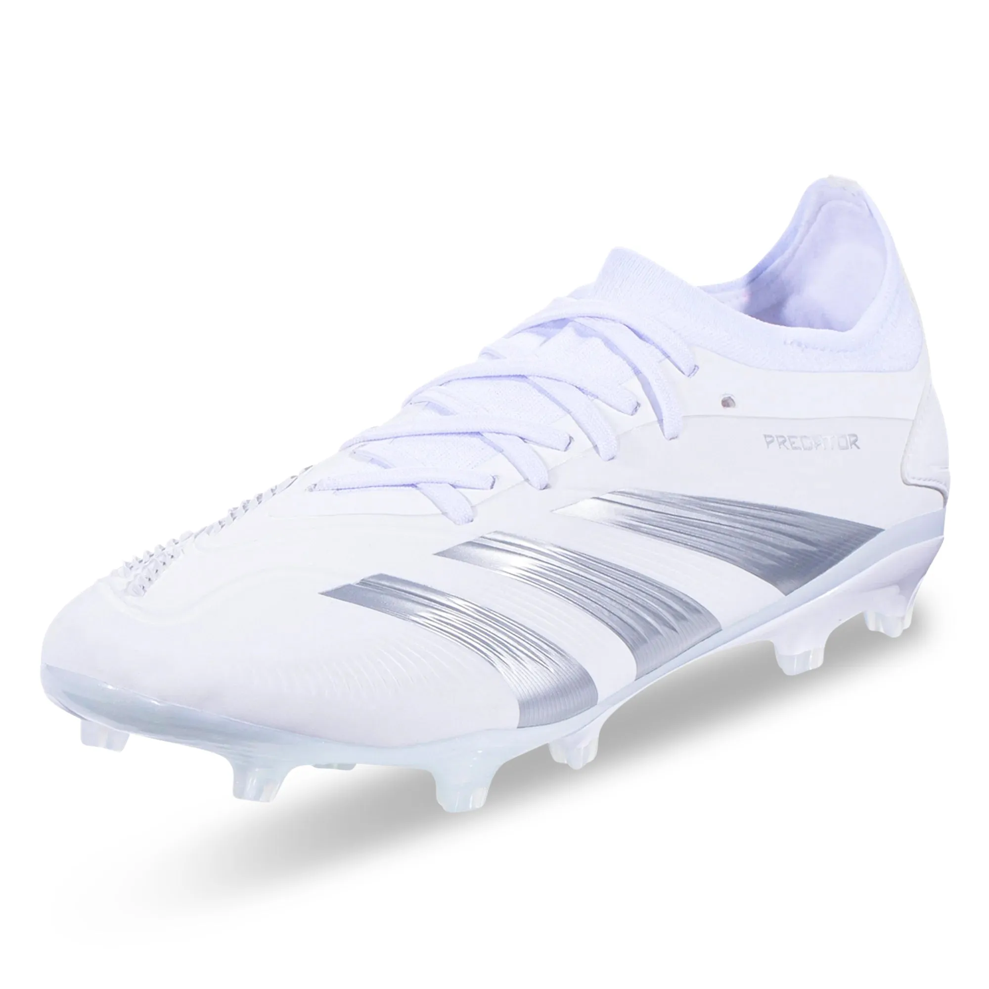 Turf Control Pivot Point adidas Predator Pro Firm Ground Soccer Cleats (White/Metallic Silver)