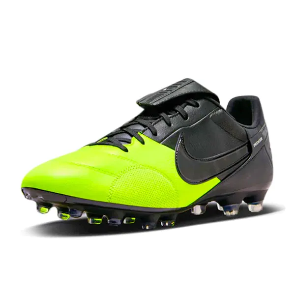 Game Action Lace Lock Nike Premier III Firm Ground Soccer Cleats (Black/Black-Volt)