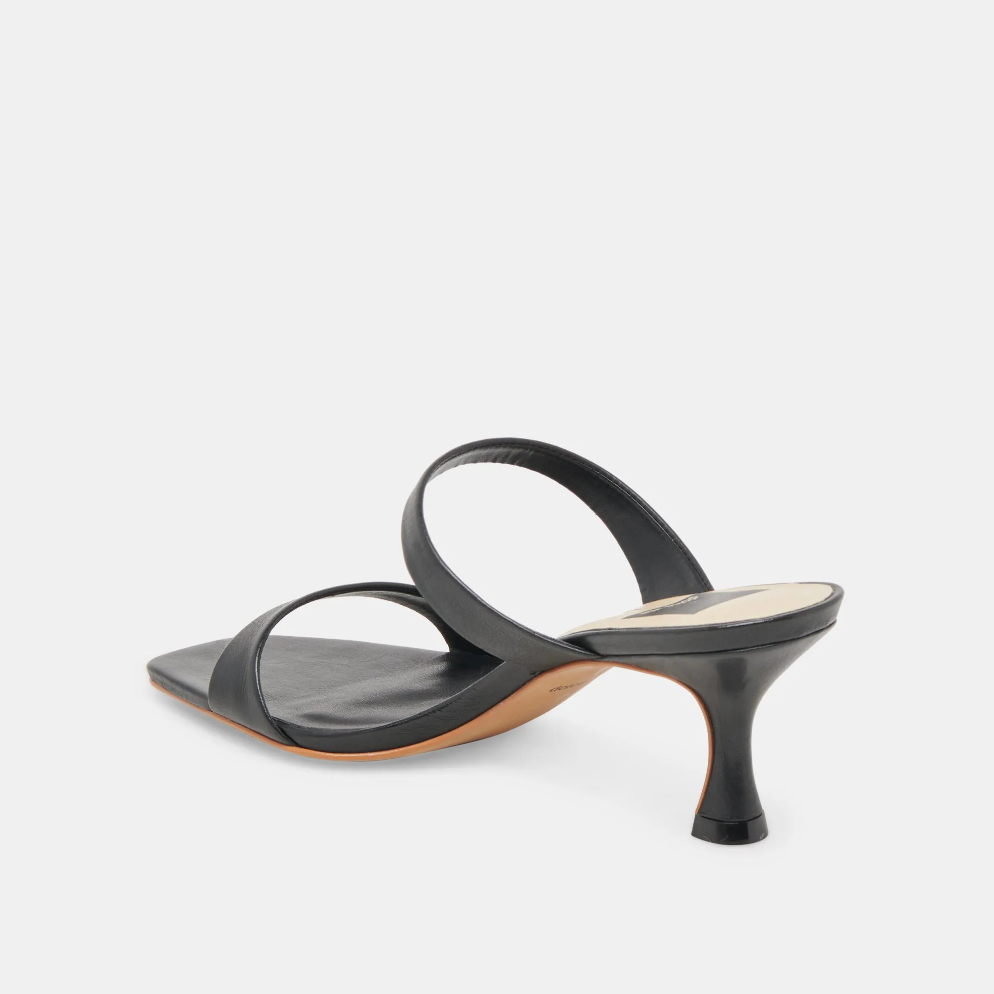 GENORA WIDE HEELS BLACK LEATHER Contoured Footbed