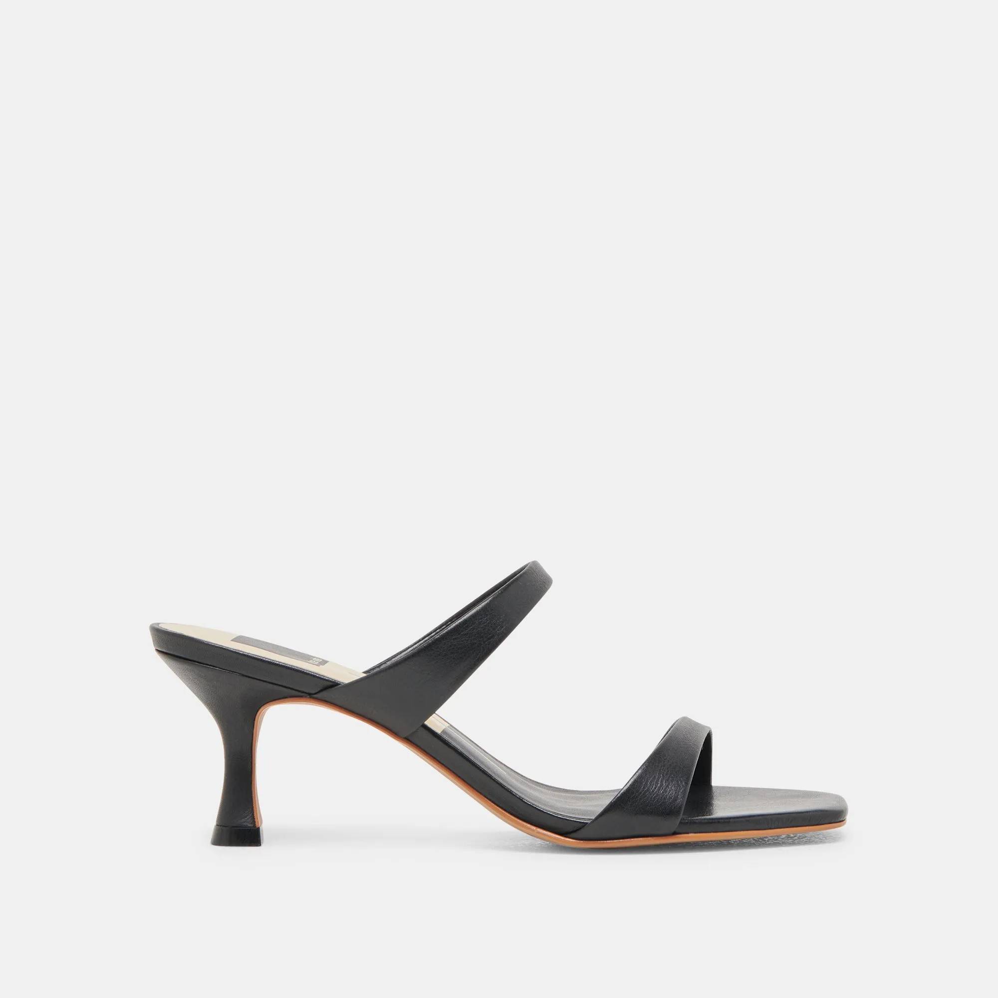 GENORA WIDE HEELS BLACK LEATHER Open Toe Pumps Glam Heels for Night Out