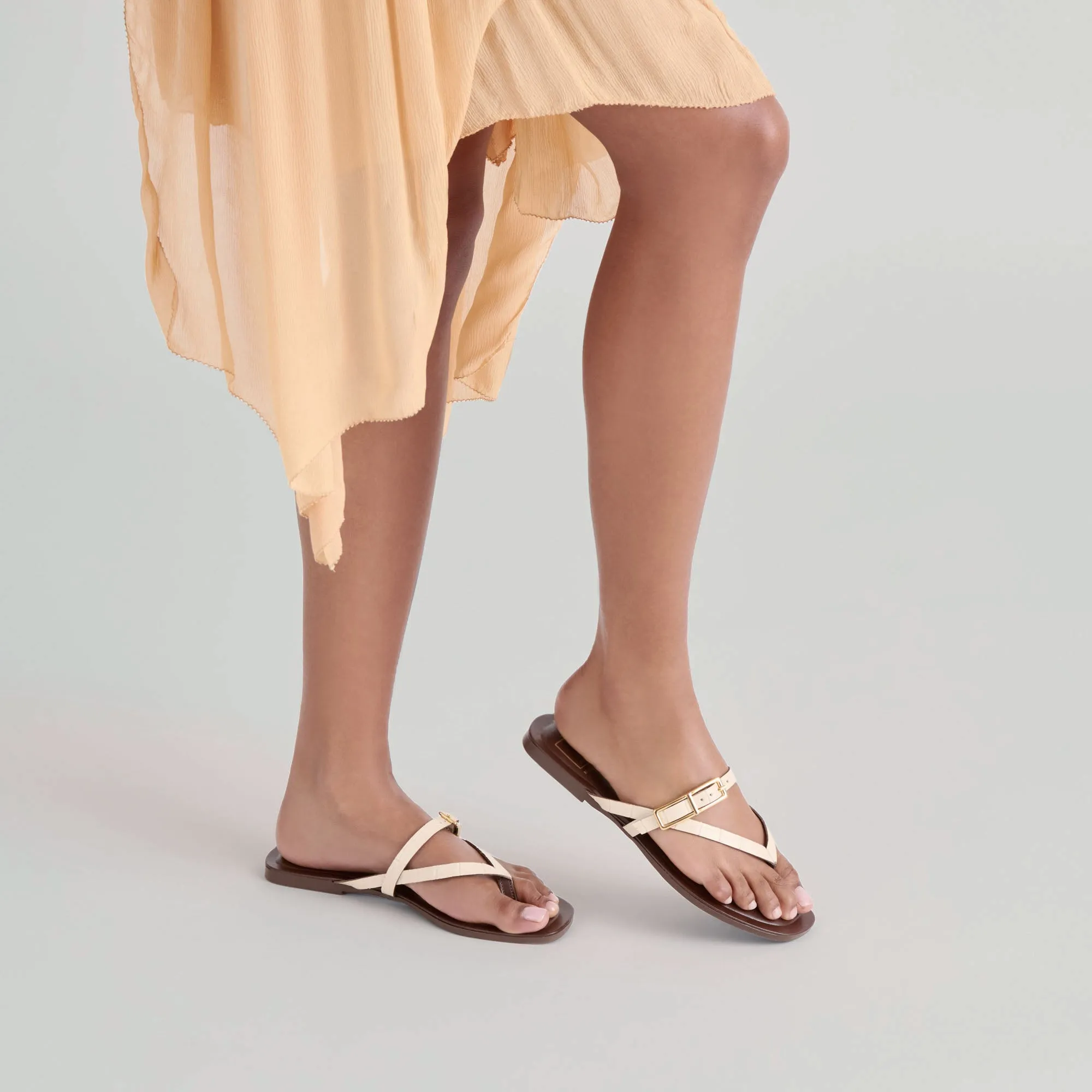 Functional Design Heel Ease PIERS SANDALS BEIGE CROCO EMBOSSED LEATHER