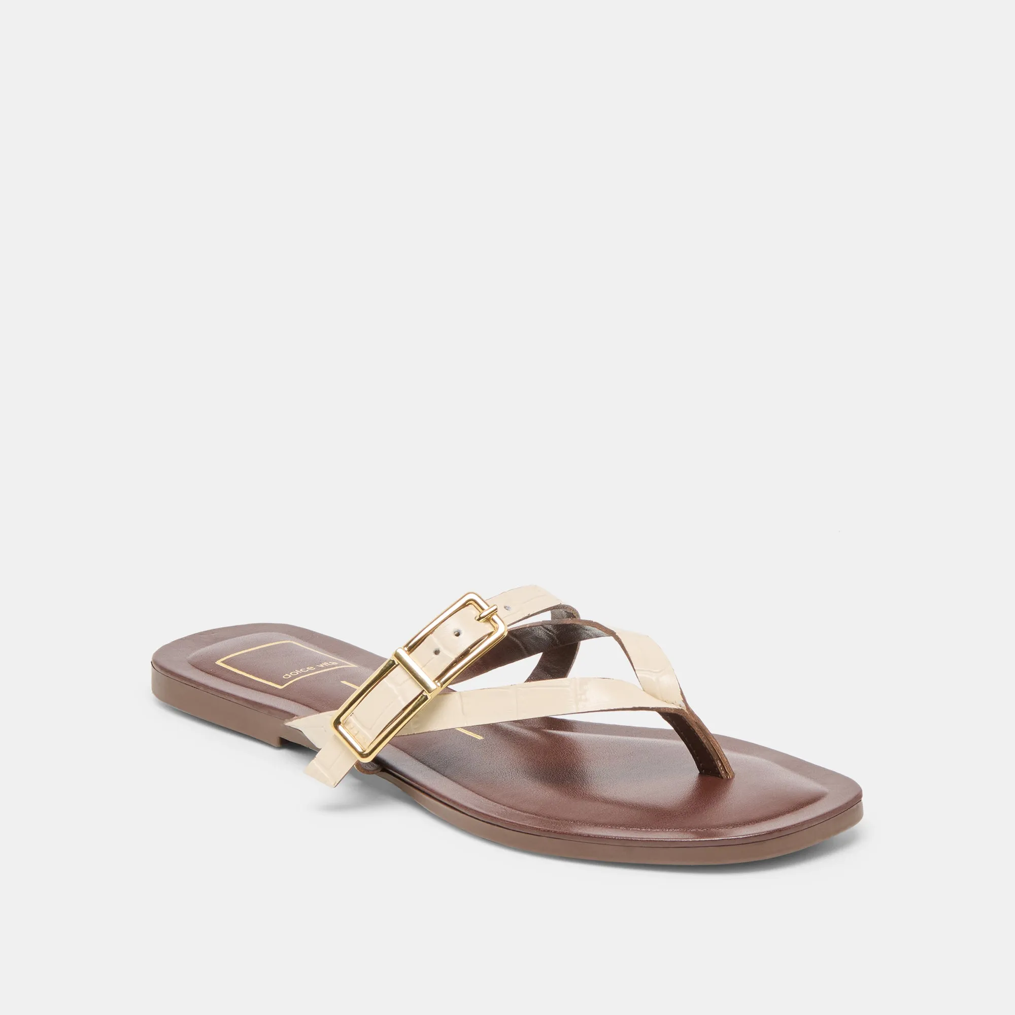 PIERS SANDALS BEIGE CROCO EMBOSSED LEATHER Fast Drying Weekend Ease