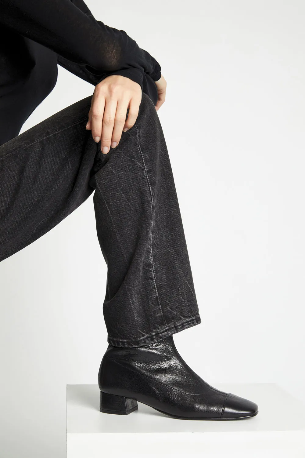 Laurie Ankle Boot in Black Metallic Leather Winter Fashion On-the-Go Wear