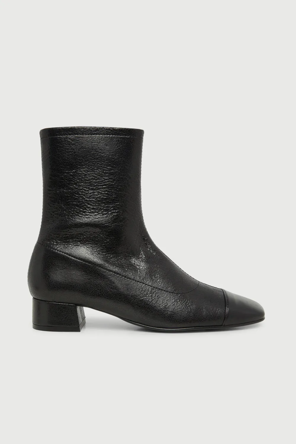 Laurie Ankle Boot in Black Metallic Leather Warehouse Worker Fashion Utility