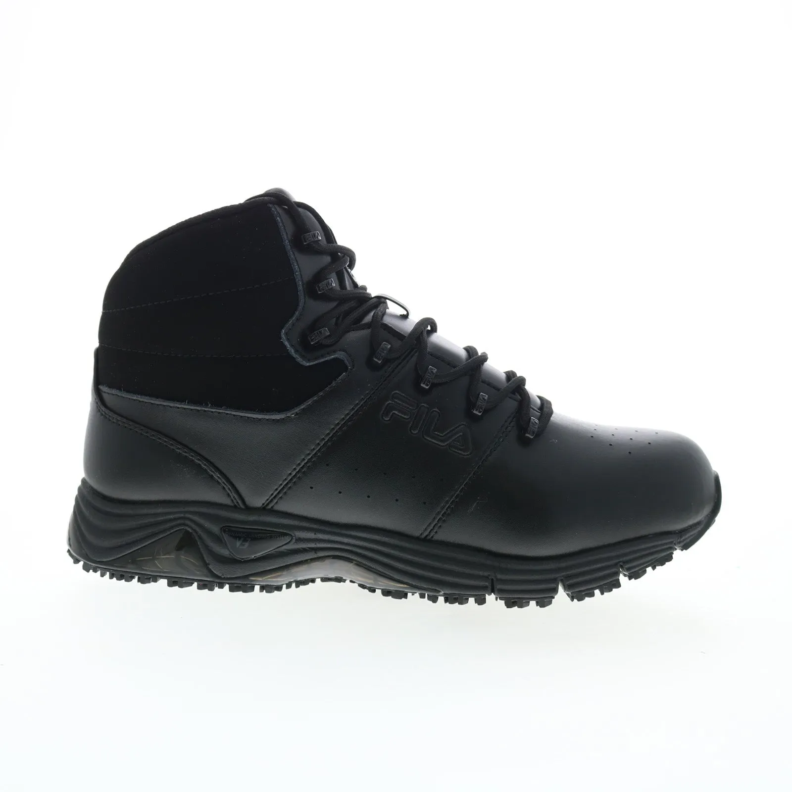 Cushioned Fila Memory Breach Slip Resistant Steel Toe Mens Black Leather Work Boots
