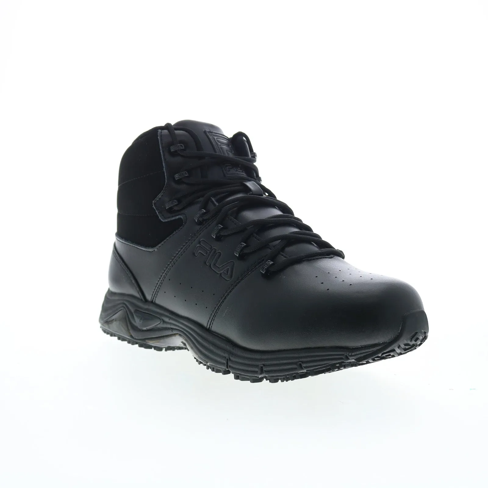Fila Memory Breach Slip Resistant Steel Toe Mens Black Leather Work Boots Smooth Texture