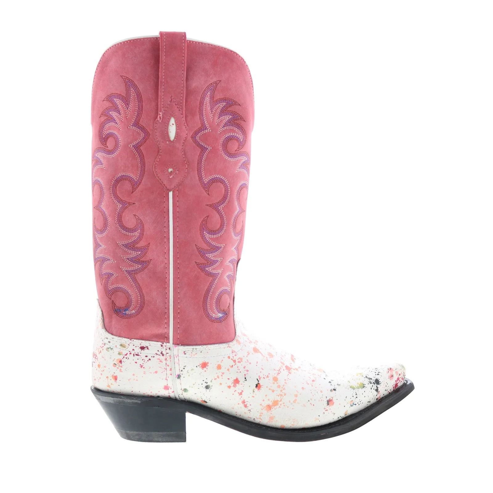 Long Lasting Jama Old West Snip Toe Womens White Leather Slip On Cowboy Western Boots