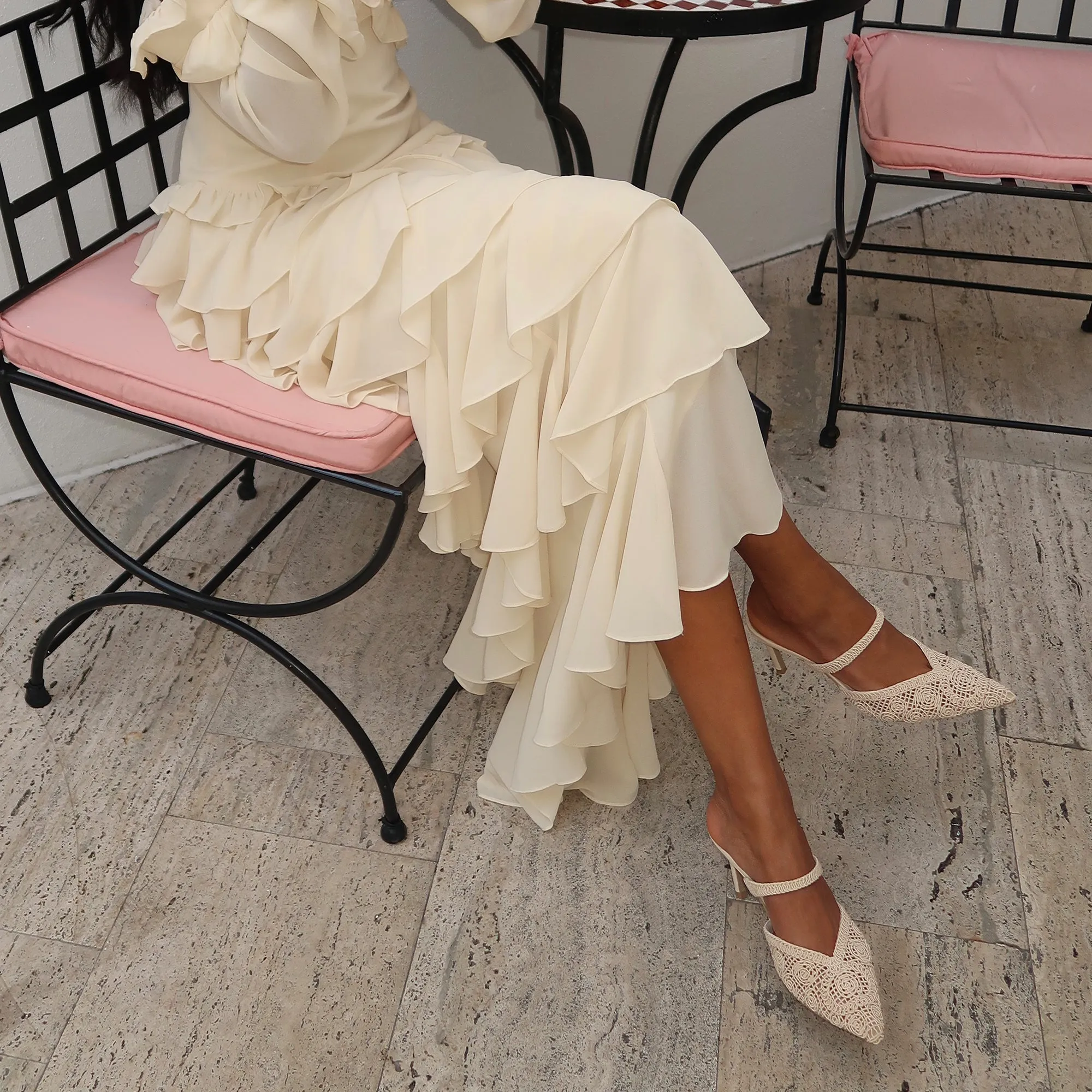 Anti Odor Feature Comfortable Day Pumps KASSY HEELS NATURAL MACRAME