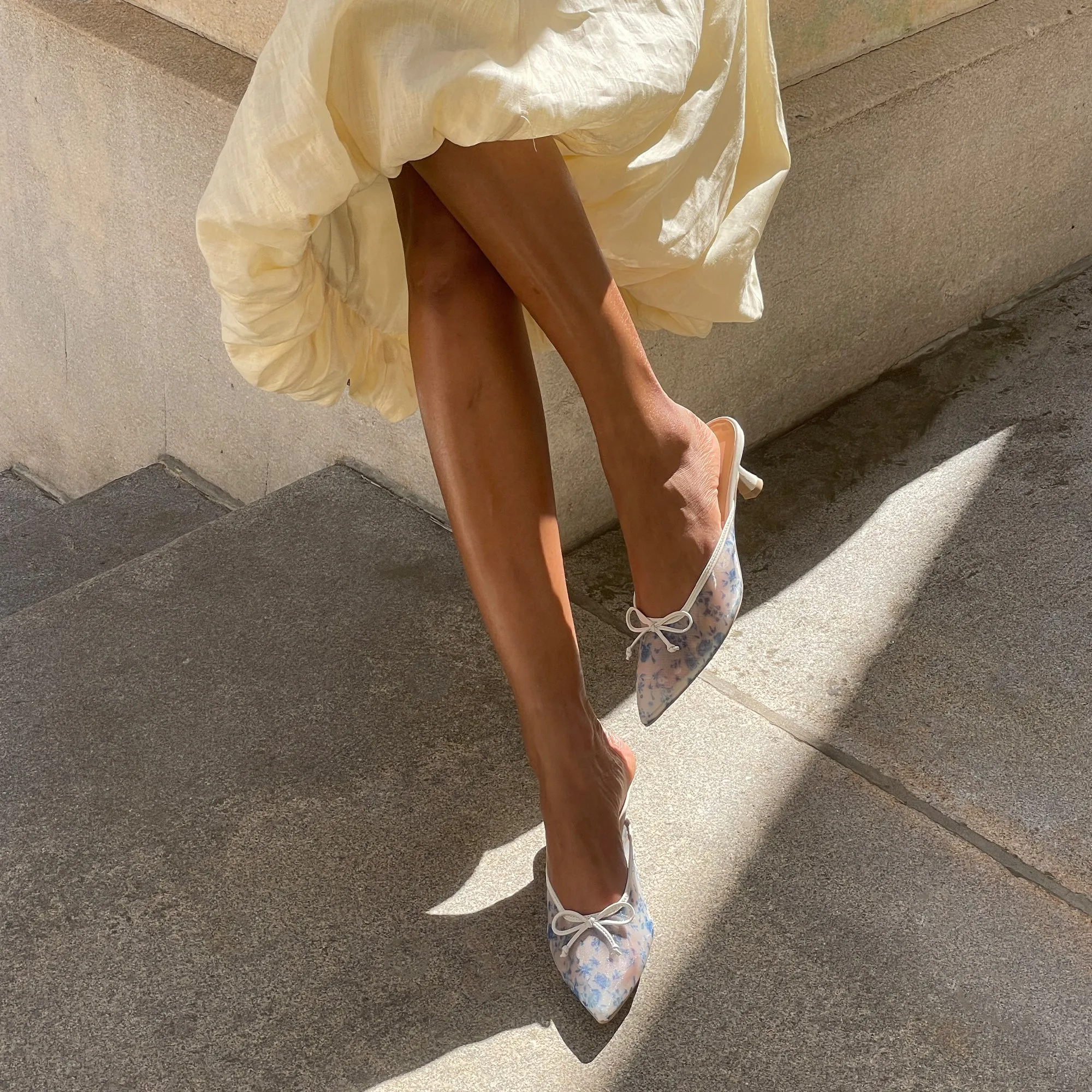 Elegant Platform Sandals Fall Heels CLEO HEELS BLUE FLORAL MESH