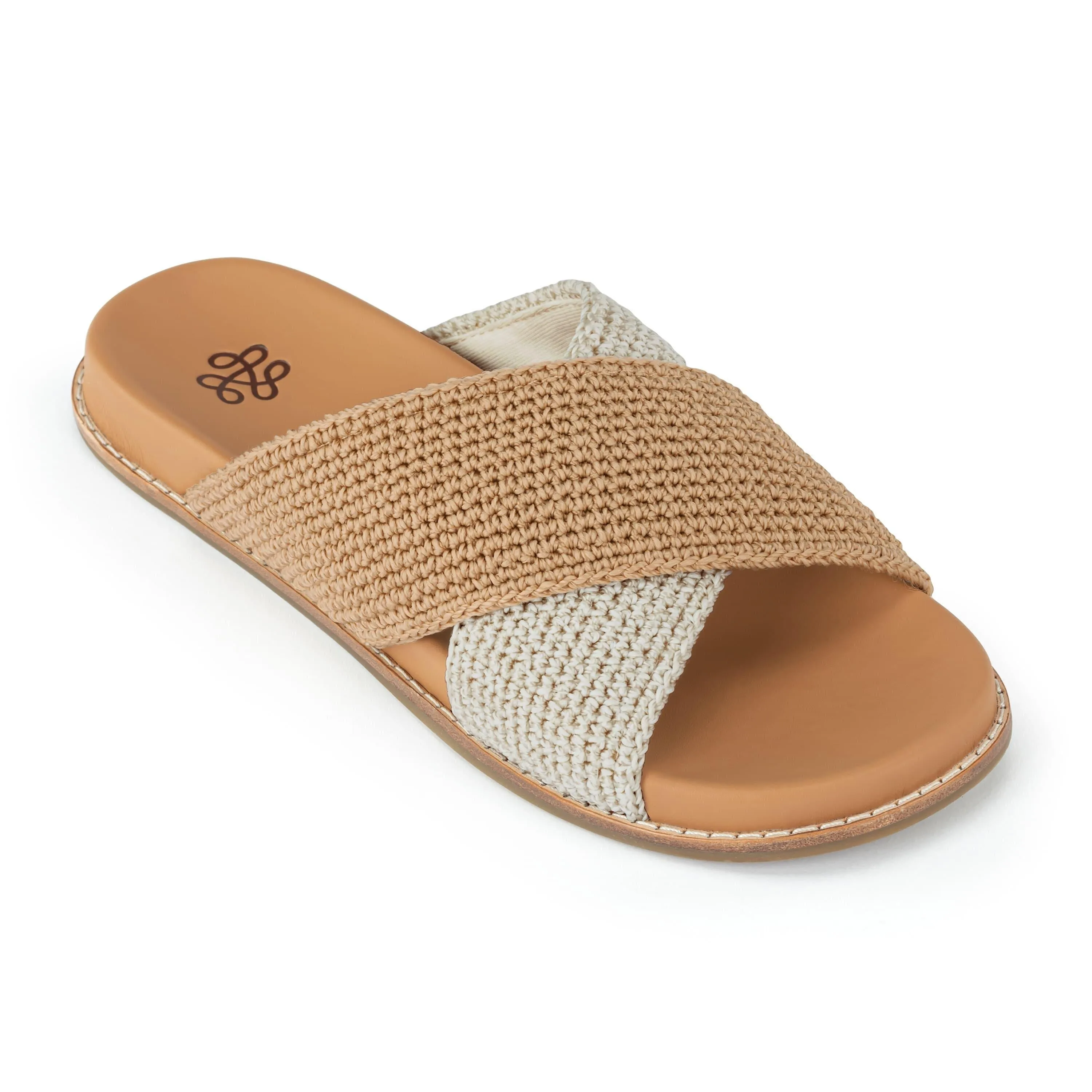 Comfort Step Photo Glam Penelope Sandal - Hand Crochet - Natural and Bamboo Block
