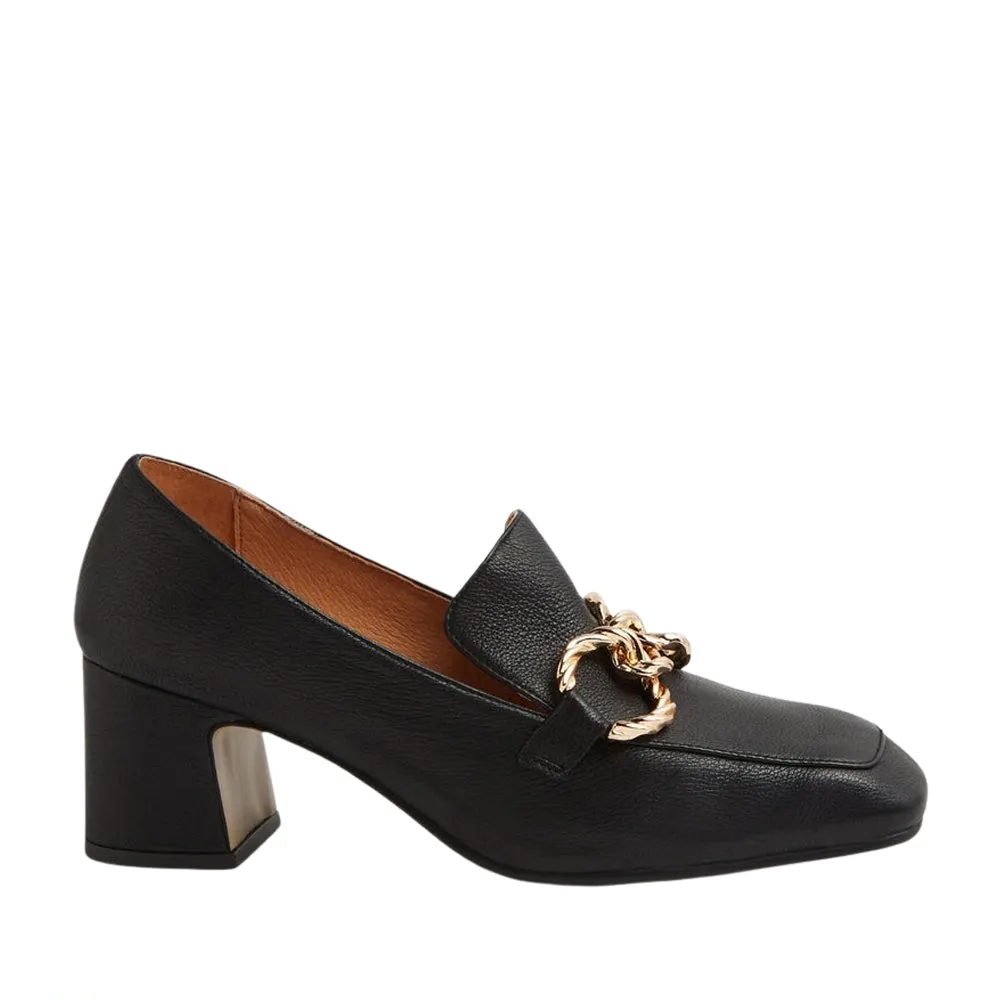 Bold Open Toe Heels DJANGO & JULIETTE KEEFE BLACK LEATHER