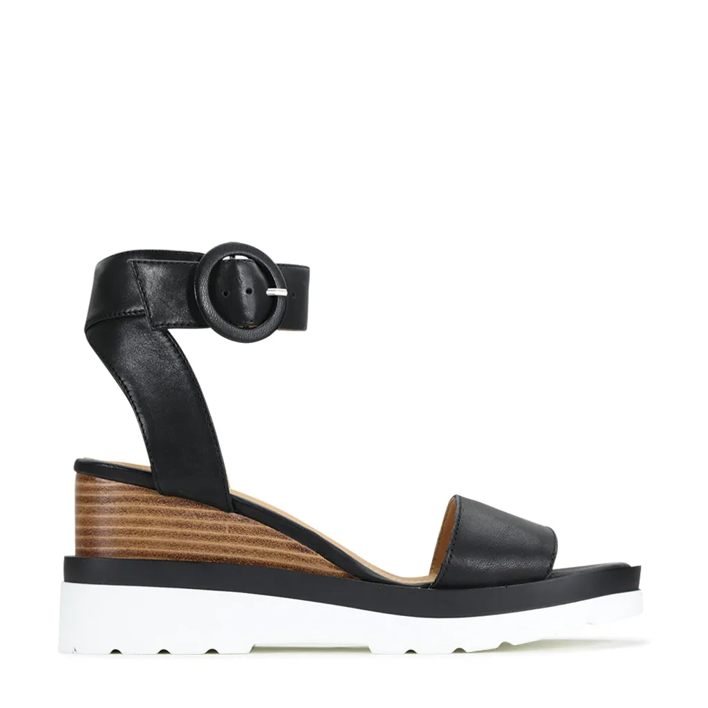 kids' large Adjustable Strap Joey2 LEATHER STACK WEDGE SANDALS