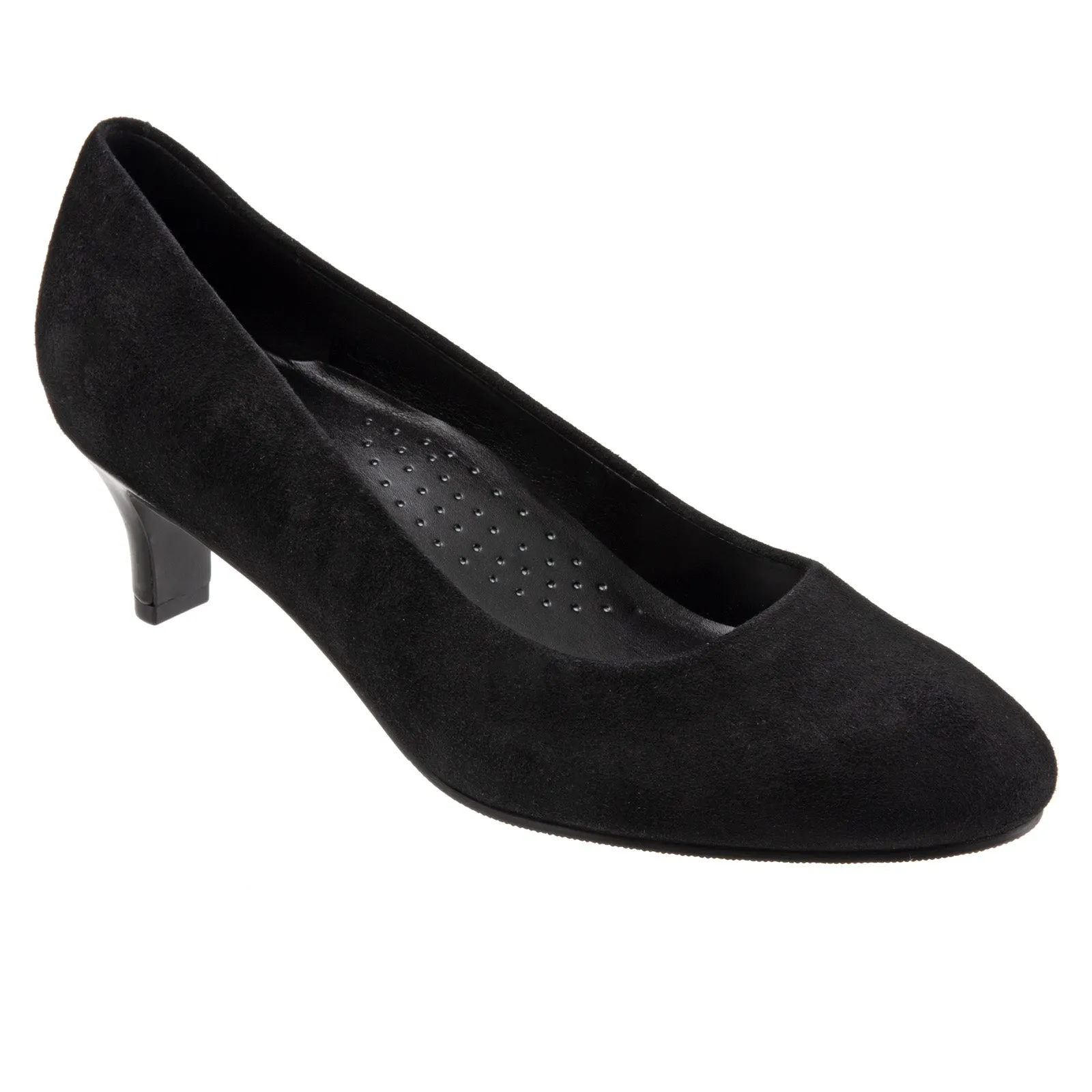 Custom Heels Trotters Fab T1905-003 Womens Black Narrow Suede Slip On Pumps Heels Shoes