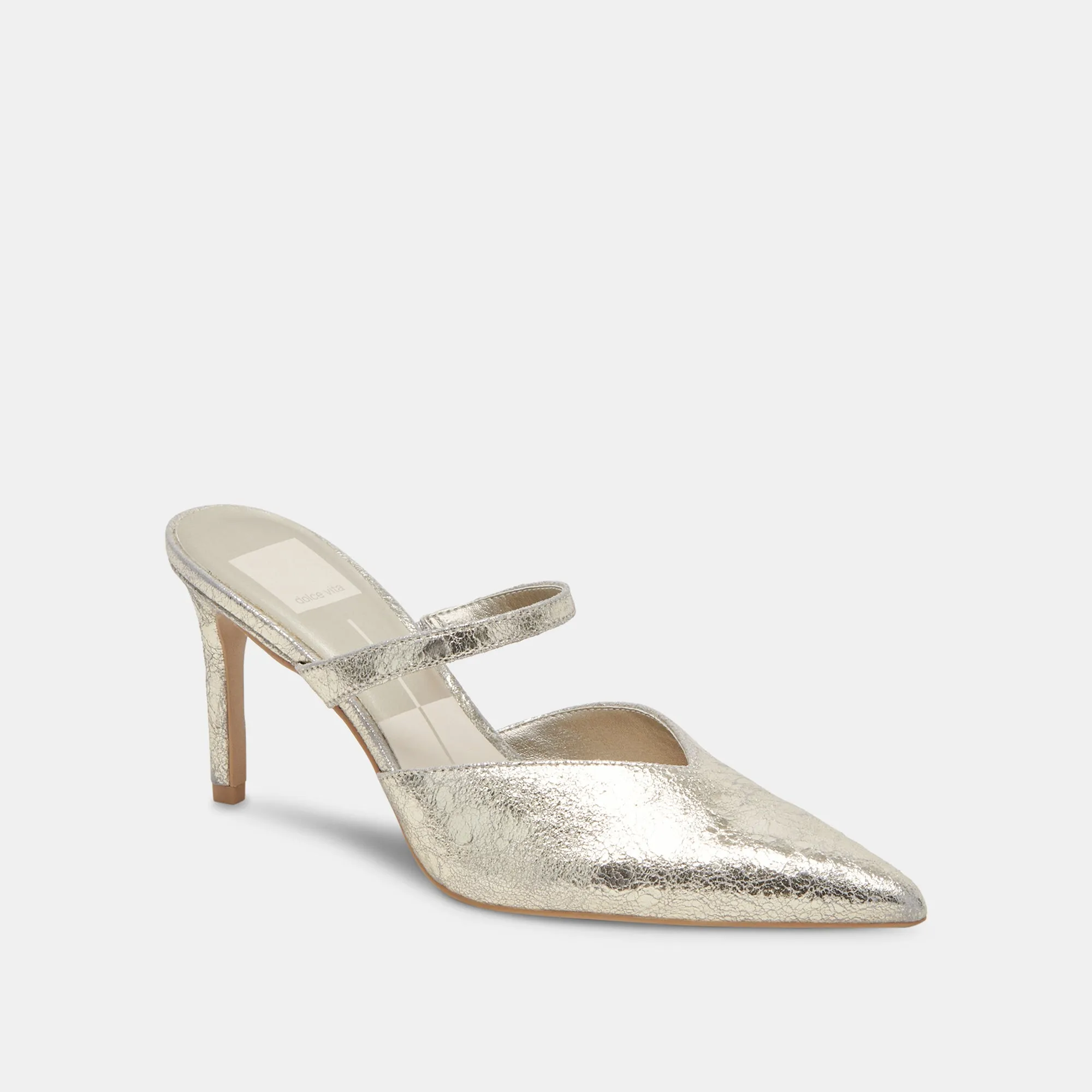 Memory Foam KANIKA WIDE HEELS PLATINUM DISTRESSED LEATHER