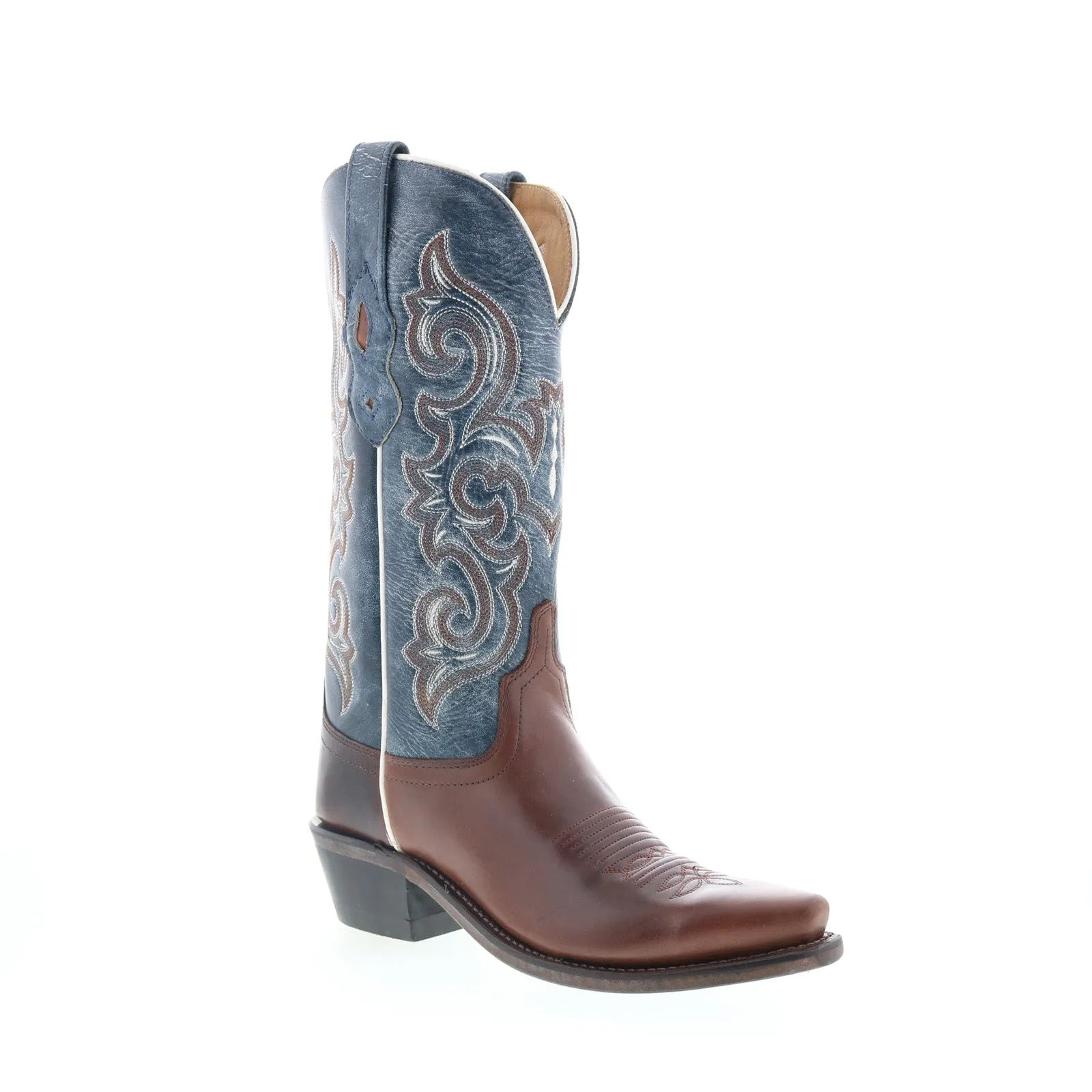 Comfortable Shank Rural Terrain Jama Old West LF1556 Womens Brown Leather Slip On Cowboy Western Boots
