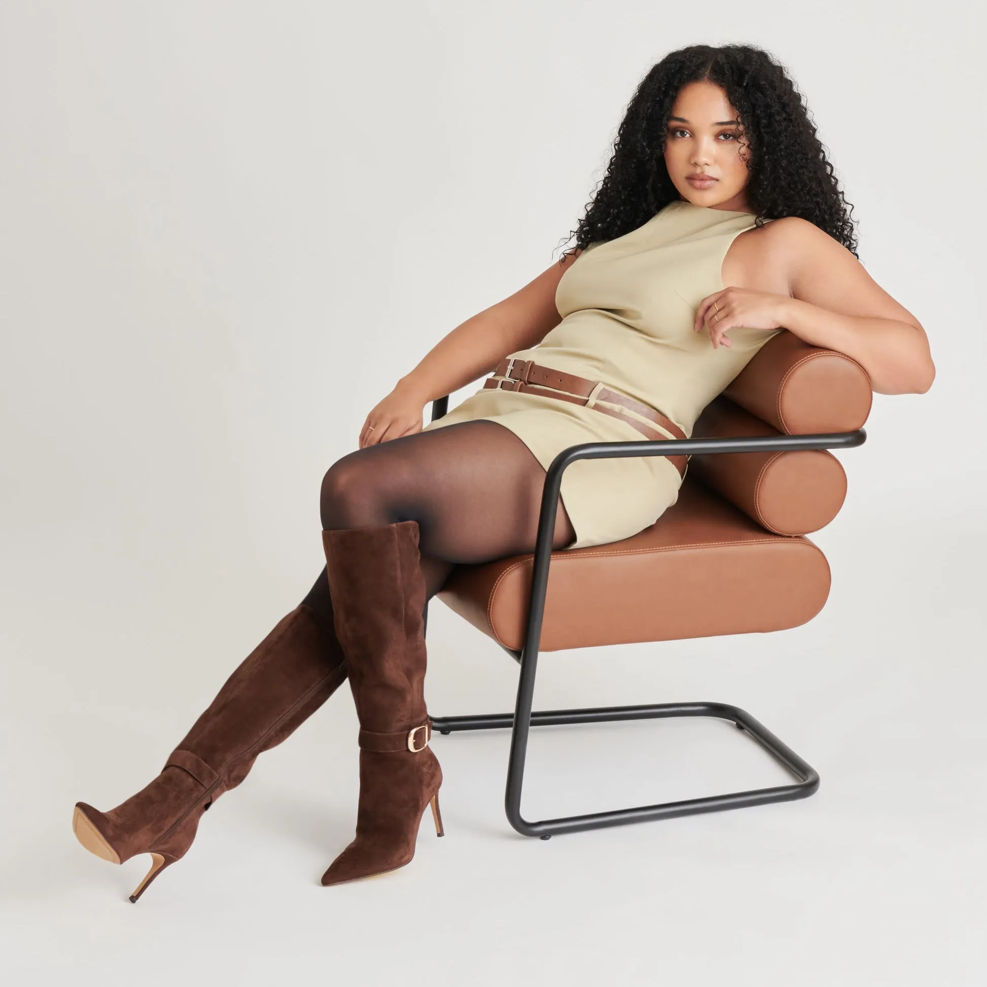 KINZY WIDE CALF BOOTS DK BROWN SUEDE Stylish Footwear Mid Rise