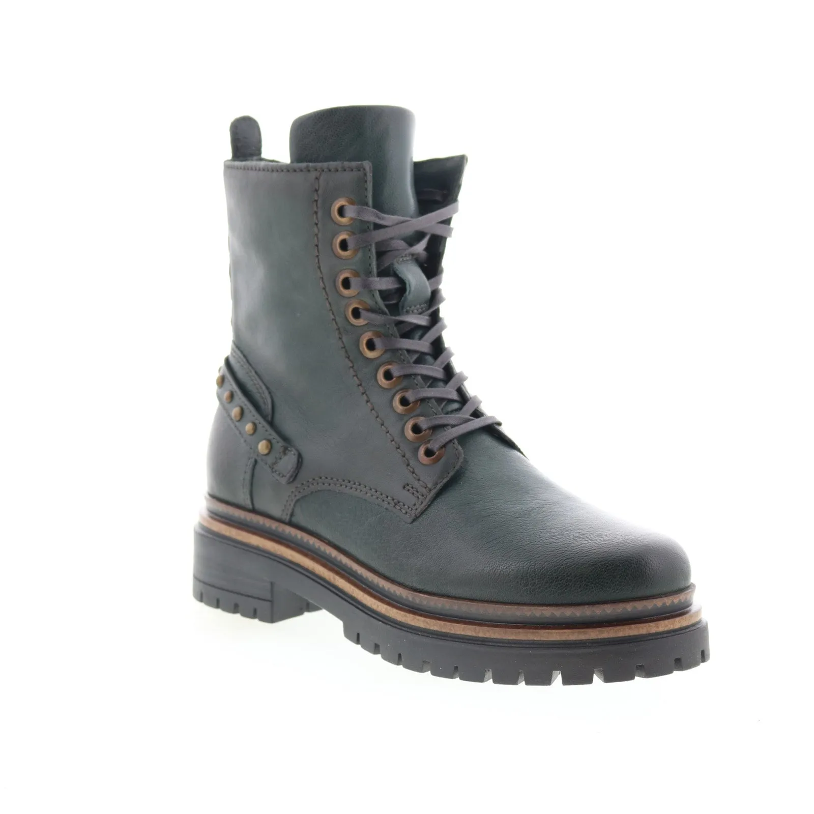 Weekend Fit Easy Entry Miz Mooz Draven Womens Green Leather Lace Up Casual Dress Boots