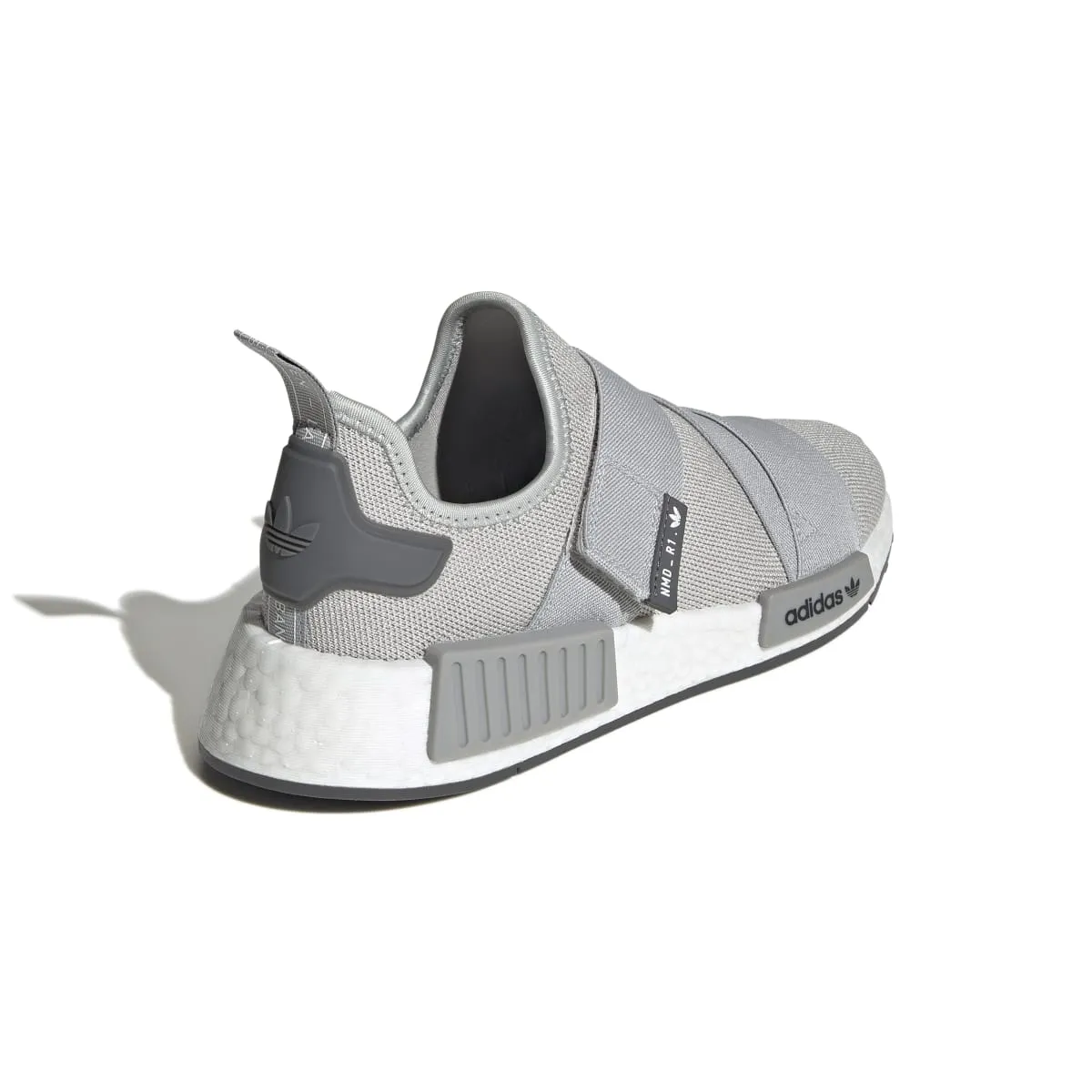 Ergonomic Shape speed training footwear ADIDAS GW9470 NMD_R1 STRAP WMN'S (Medium)  Gray/White/Gray Stretch Knit Running Shoes