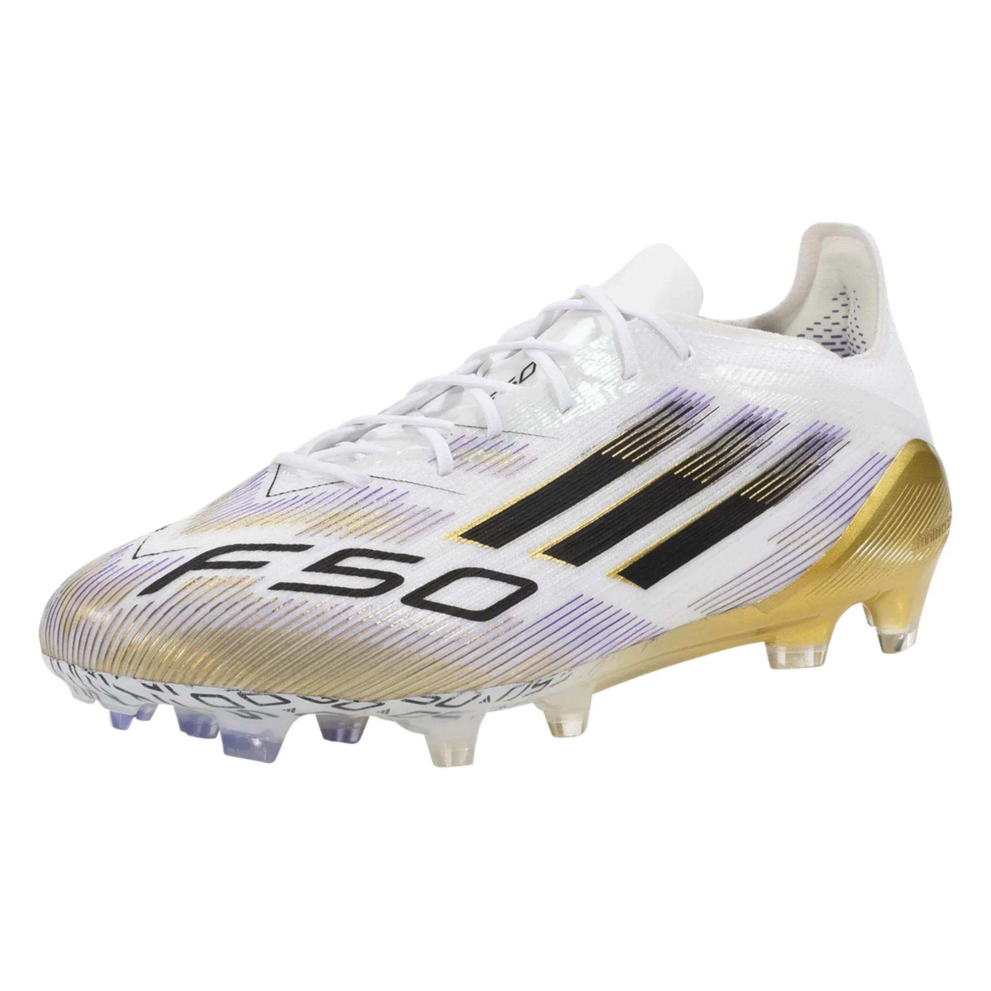 Traction Control adidas F50 Elite Firm Ground Soccer Cleats (White/Black/Gold Metallic)